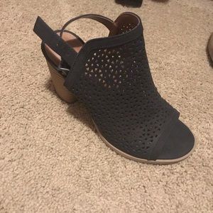 Black cut out heel sandals